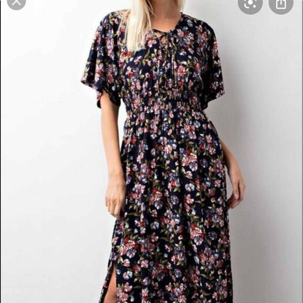 Navy blue floral maxi boho dress